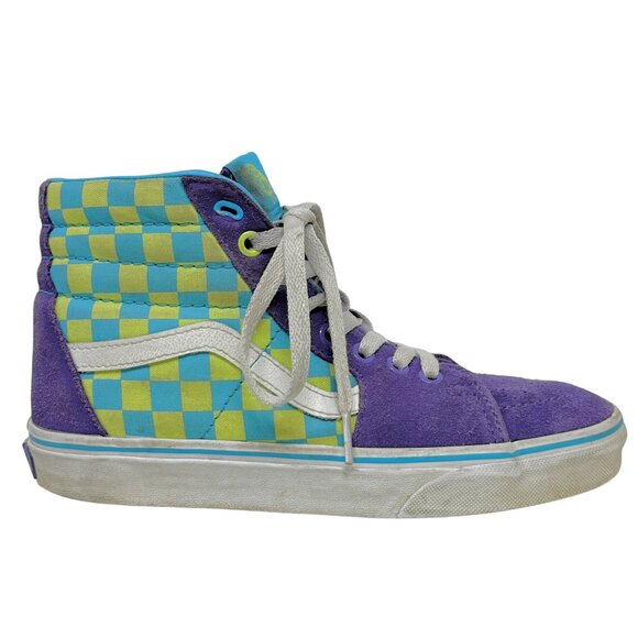 Vans Sk8-Hi Purple Blue & Yellow Checkerboard Sneakers Size 5 Mens / 6.5 Womens - Picture 6 of 13